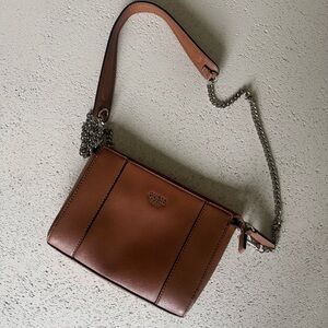 Guess Tan Leather Crossbody Bag with Chain Strap